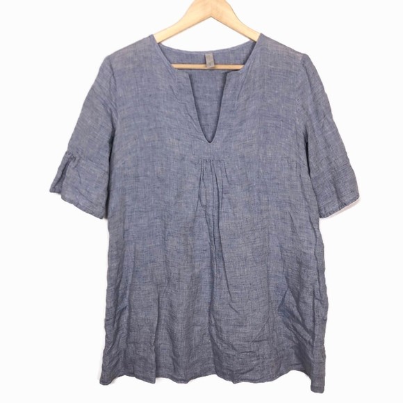 Studio 412 Tops - Studio 412 Linen Tunic Top S Small Blue Pockets V-Neck FourTwelve Coastal Beach*